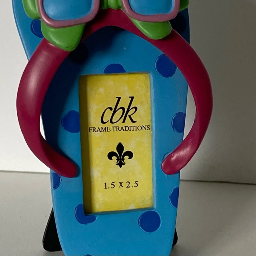 Flip Flop Picture Frame New Small 2.5 X 1.5” Photo Blue Pink Summer Shoes By cbk